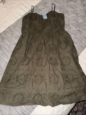 NWT LOFT Olive Green Eyelet Spaghetti Strap Mini Dress